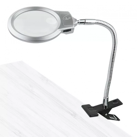 LED Foldable Magnifying Loupe Lamp, LED Illuminating Magnifier Metal Hose Magnifying Glass Desk Table Reading Lamp Light with Clamp